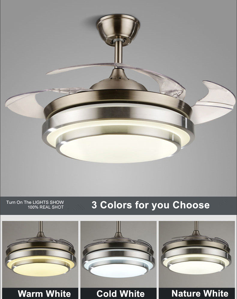 Modern 42Inch LED Ceiling Fan Light with Remote Control Integrated Big Size 3 Colors Lights 6 Speeds Changes Silent Chandelier Fan for Living Room Dining Bedroom Kitchen Easy Install
